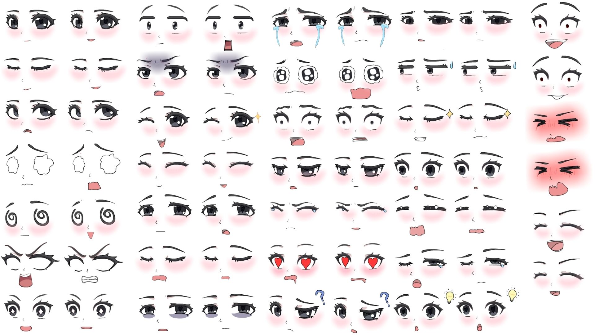30 Biểu Cảm Nhân Vật Nữ Mắt Đen Dễ Thương Trong Hoạt Hình Điêu Khắc Cát